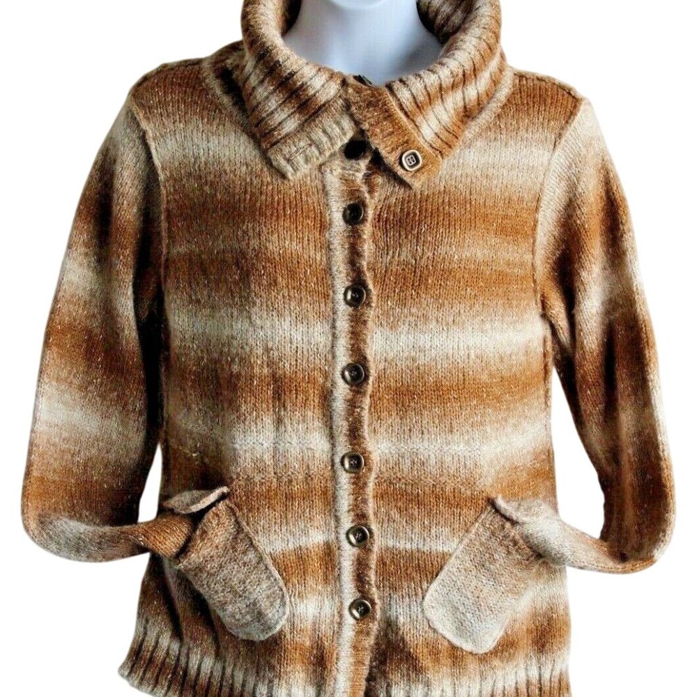 Exofficio XL Button Front Cardigan Turtle Neck Sweater Wool Blend Brown Tan - Picture 6 of 7